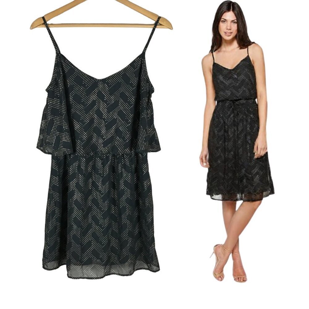 FISHBOWL Black/Gold Zig Zag Popover Dress NWT Large